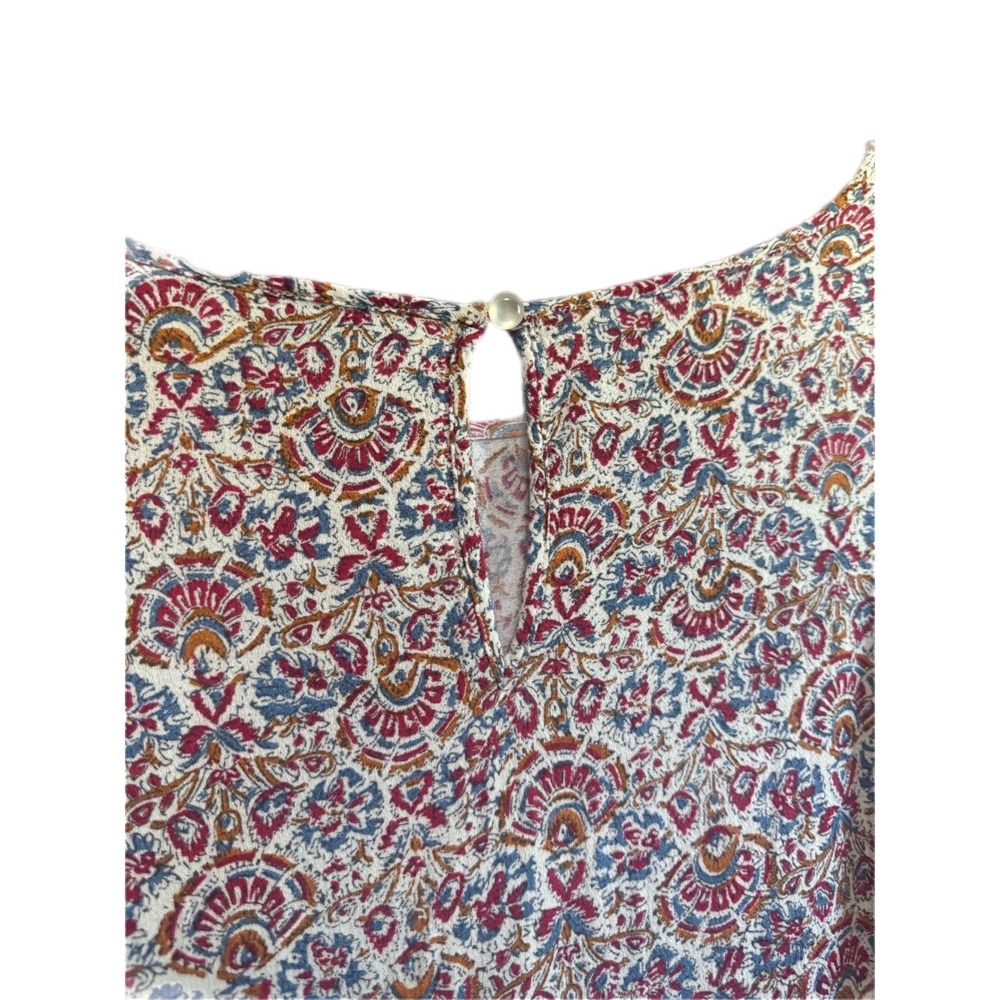 Jones New York Paisley Print Short Sleeve Blouse in Cream, Red, Navy - Picture 5 of 8